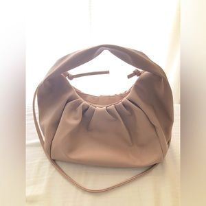 Faux Pink Leather Gathered Shoulder Bag
